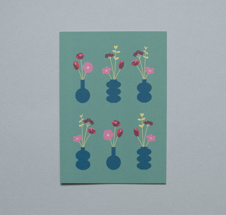 Atelier Langmut - Postkarte "Blumenvase" (grün)