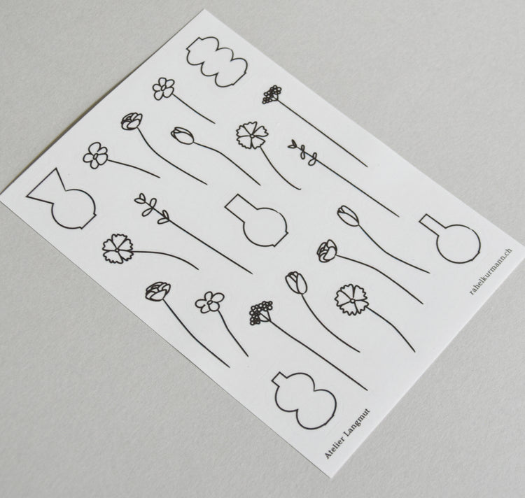 Atelier Langmut - Stickerbogen "Blumen & Vasen"