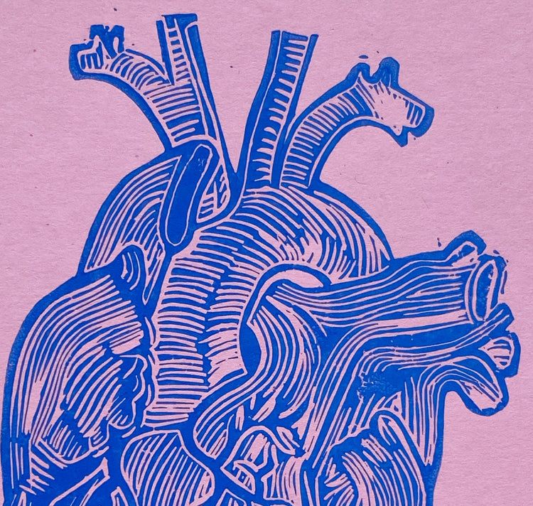 GINNY - Carte „Das blaue Herz“, linogravure