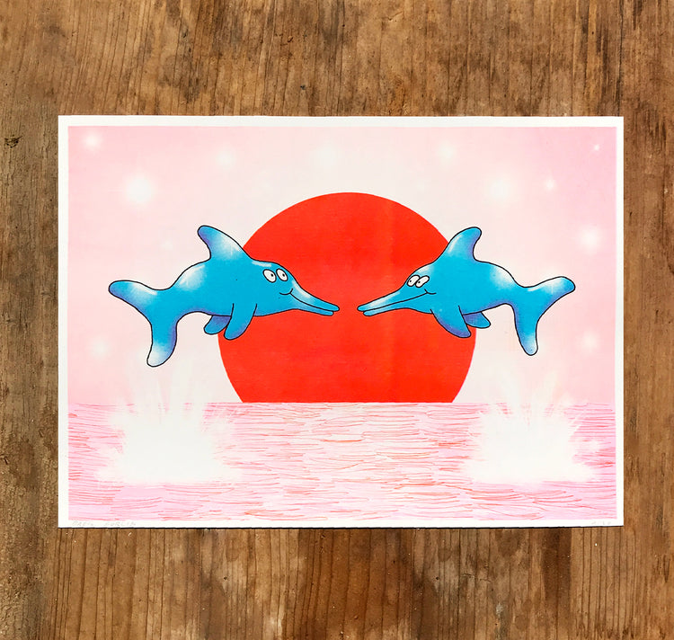 Dario Forlin - Poster "Delfini al tramonto"