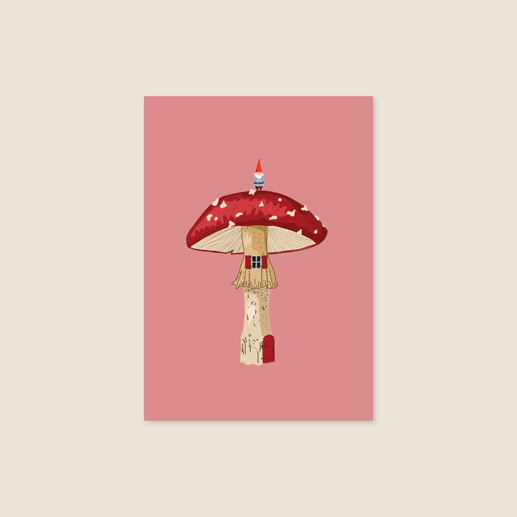 Hartezeiten - Postkarte "Pilz Zwergli rosa"