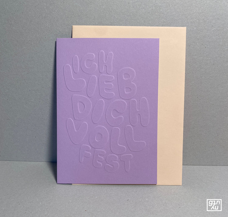 GINNY - Biglietto in rilievo "Ti amo così tanto" (viola-salmone)