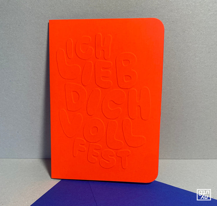 GINNY - Biglietto in rilievo "Ti amo così tanto" (arancione neon blu)