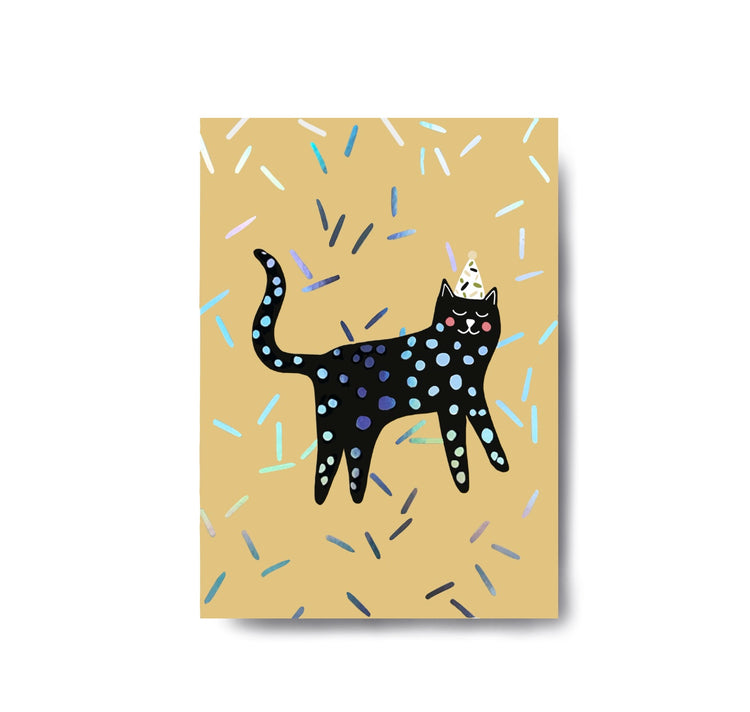 Karin Lena Schmid - Postkarte "Partykatze mit Holofolie"