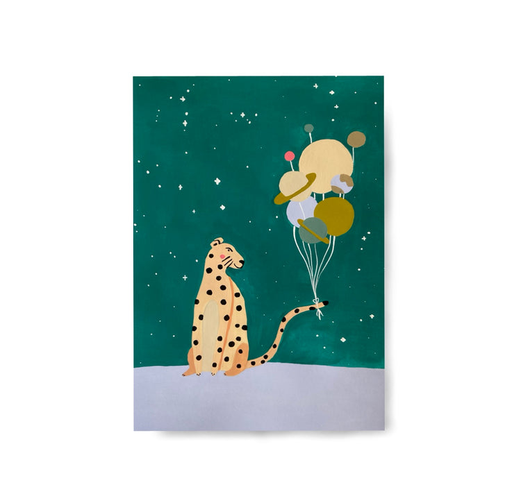 Karin Lena Schmid - Cartolina "Leopardi con pianeti"