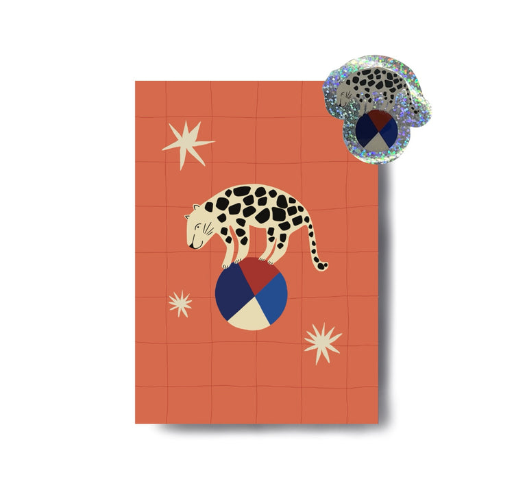 Karin Lena Schmid - Postkarte und Sticker Set "Leo auf Ball"