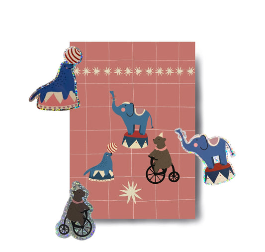 Karin Lena Schmid - Postkarte und Sticker Set "Bär, Elefant und Seehund"