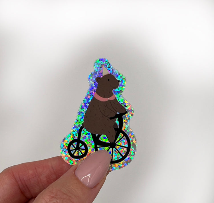 Karin Lena Schmid - Autocollant « Ours fêtard à vélo »