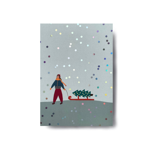 Karin Lena Schmid - Postkarte "Schneegestöber mit Holofolie"