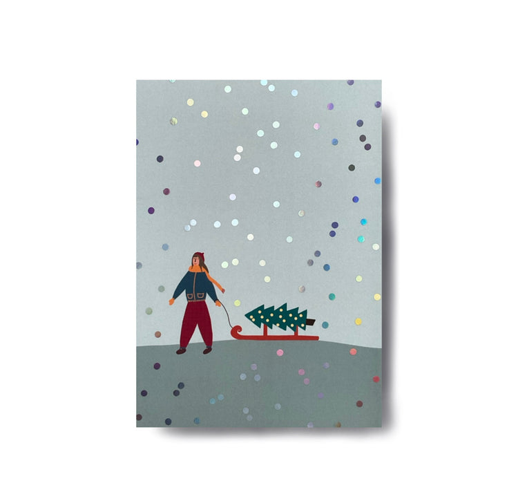 Karin Lena Schmid - Postkarte "Schneegestöber mit Holofolie"