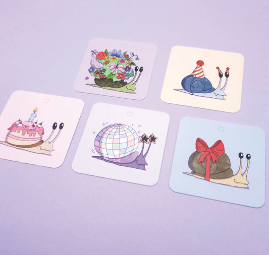 Mondchueh - Geschenkanhänger "Party Schnecken" (5er Set)