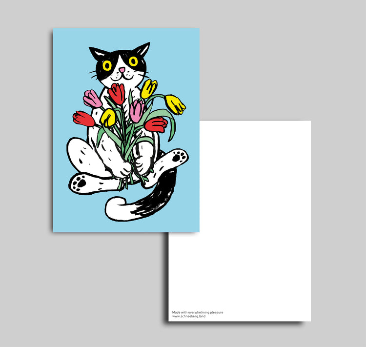 Anna-Lisa Schneeberger - Postkarte "Büsi mit Tulpen"