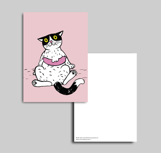 Anna-Lisa Schneeberger - Postkarte "Büsi mit Wurst"