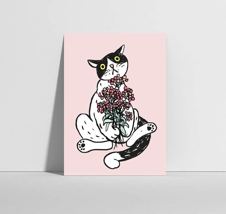 Anna-Lisa Schneeberger - Postkarte "Büsi mit Blumen"