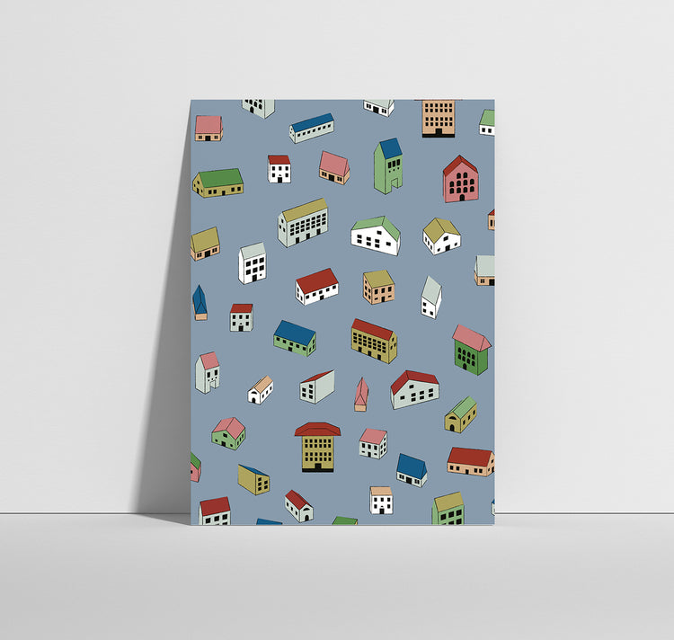 Anna-Lisa Schneeberger - Postkarte "Häuser blau"