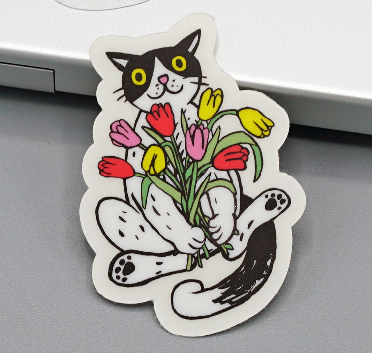 Anna-Lisa Schneeberger - Adesivo "Gatto con mazzo di fiori"