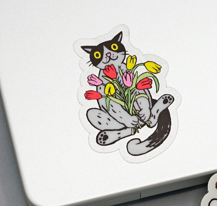 Anna-Lisa Schneeberger - Adesivo "Gatto con mazzo di fiori"