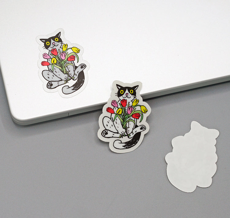 Anna-Lisa Schneeberger - Adesivo "Gatto con mazzo di fiori"