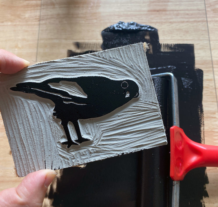 GINNY - Biglietto - Linoleografia "Uccello strano"