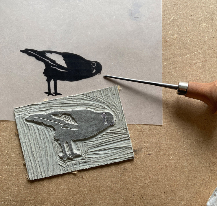 GINNY - Biglietto - Linoleografia "Uccello strano"