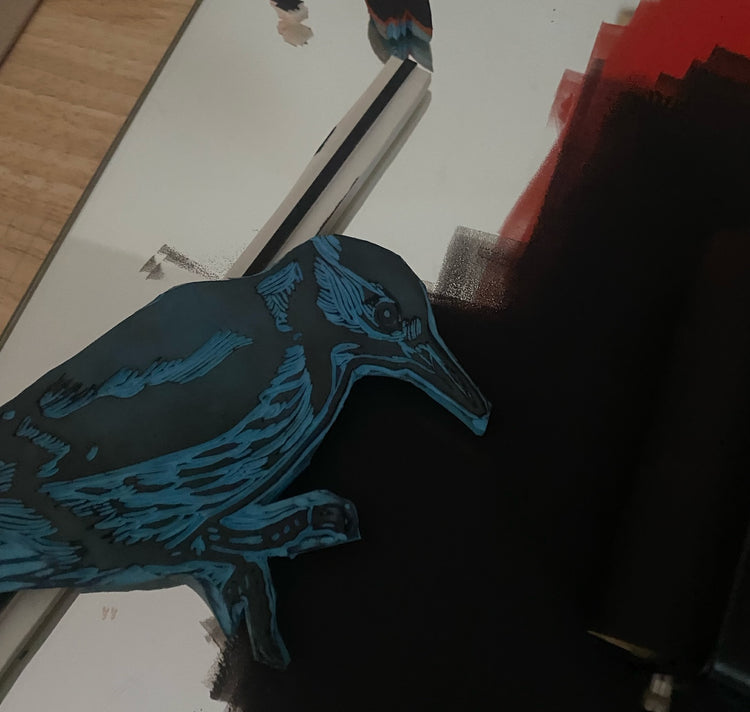 GINNY - Carte en édition limitée „Der Buntspecht“, linogravure