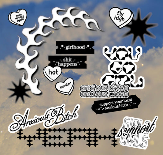 Juuhulia x anxious bitches - Stickerbogen (B/W)