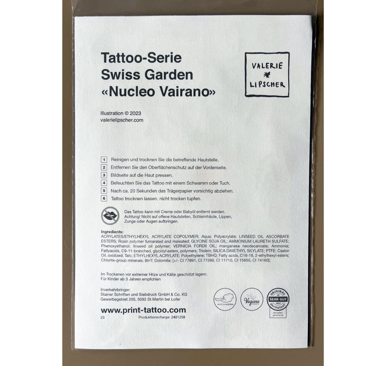 Valerie Lipscher - Serie di tatuaggi temporanei Swiss Garden "Nucleo Vairano"