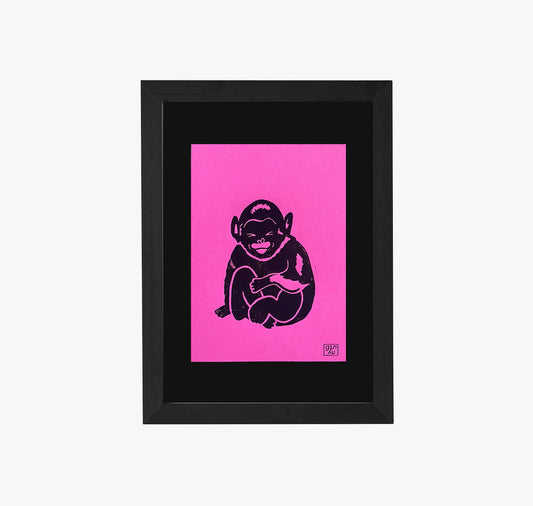 GINNY - Biglietto - Linoleografia "Scimmia divertente"