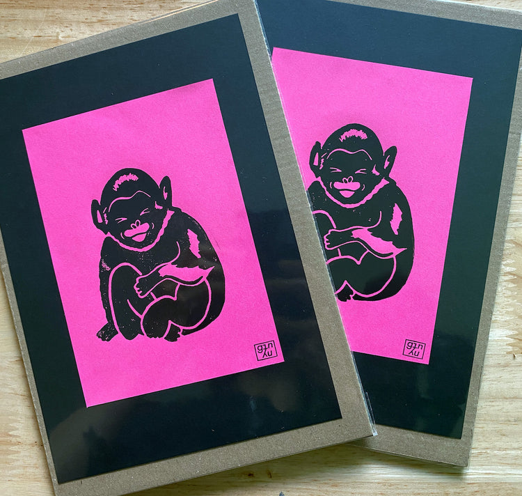 GINNY - Biglietto - Linoleografia "Scimmia divertente"