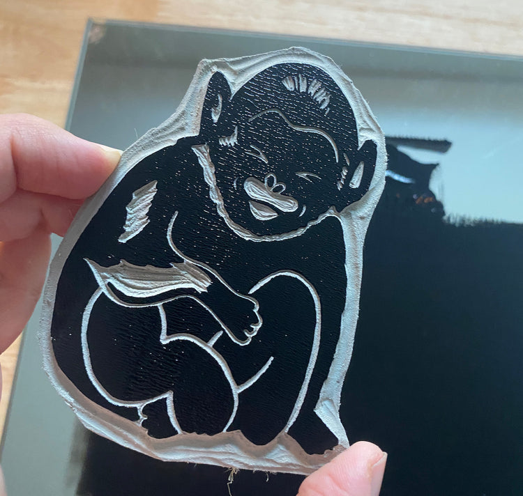 GINNY - Biglietto - Linoleografia "Scimmia divertente"