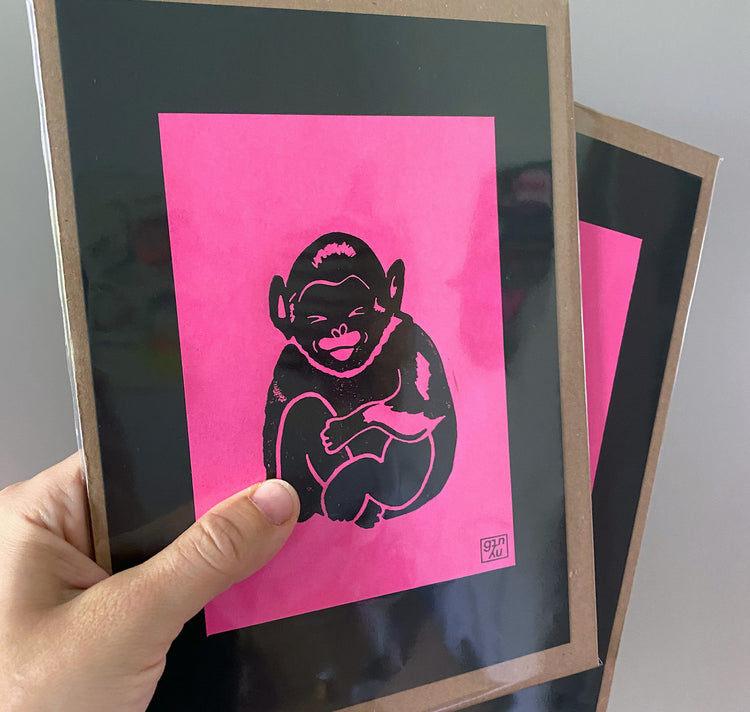 GINNY - Biglietto - Linoleografia "Scimmia divertente"