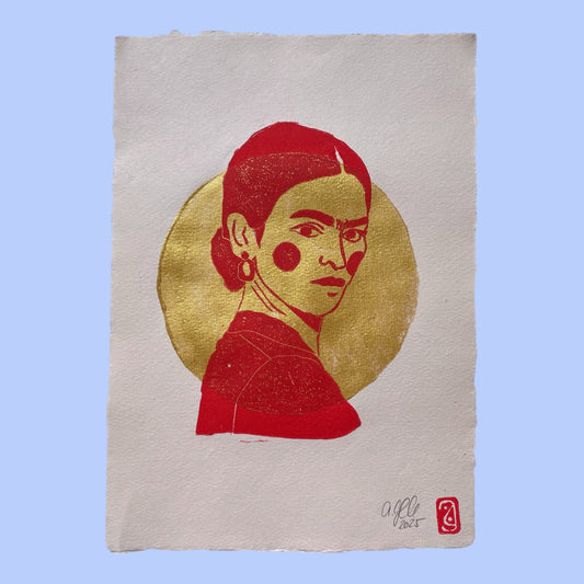 arion illustrated - Stampa linoleografica originale "Frida Rot"