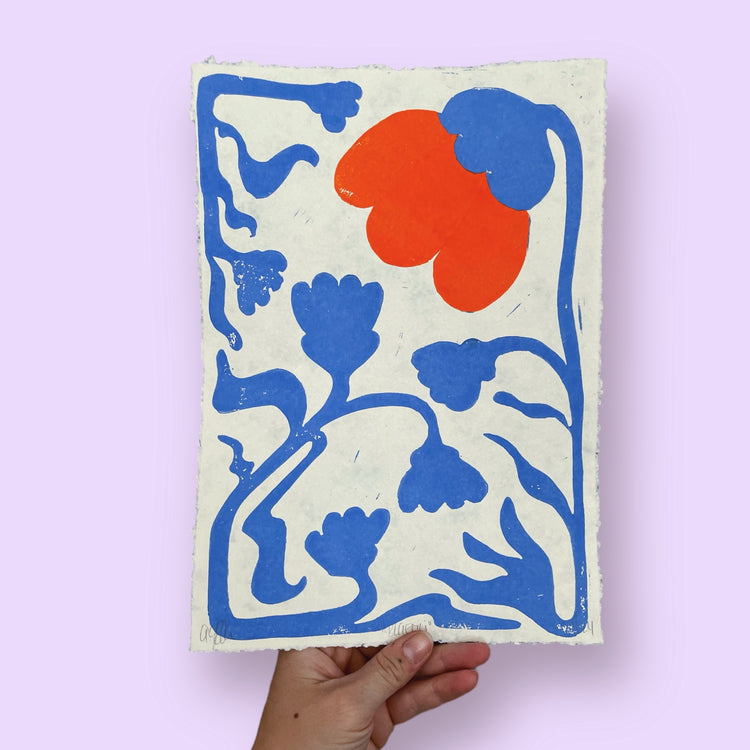 arion illustrated - Stampa linoleografica originale "Fiore blu"