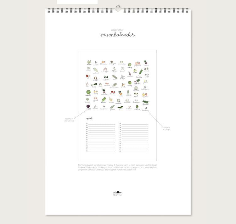 atelier gianna - Saisonkalender (A3)