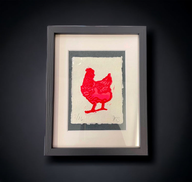 arion illustrated - Mini stampa linoleografica "Happy Chicken"