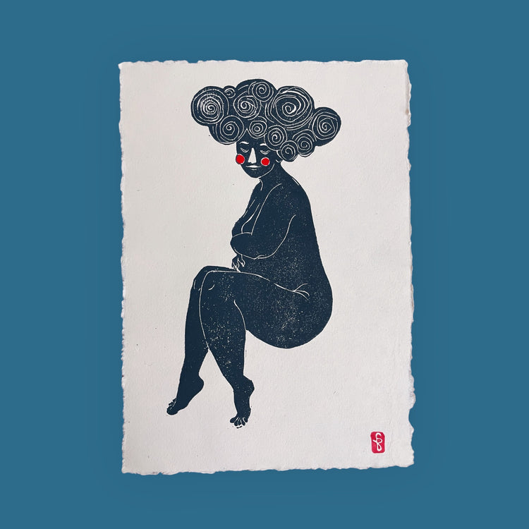 arion illustrated - Stampa linoleum originale "Mère" (grigio/rosso)