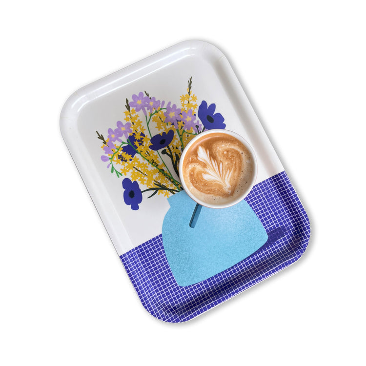 Jolanda Epprecht - Serviertablett "Blumen Violett-Gelb" VORBESTELLUNG