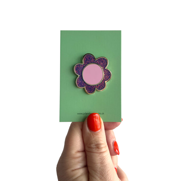 Jolanda Epprecht - Pin "Blume mit Glitzer Violett-Rosa"