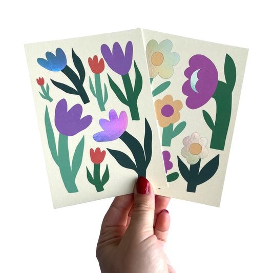 Jolanda Epprecht - Postkartenset "Blumen & Tulpen auf Gelb" (Holo)
