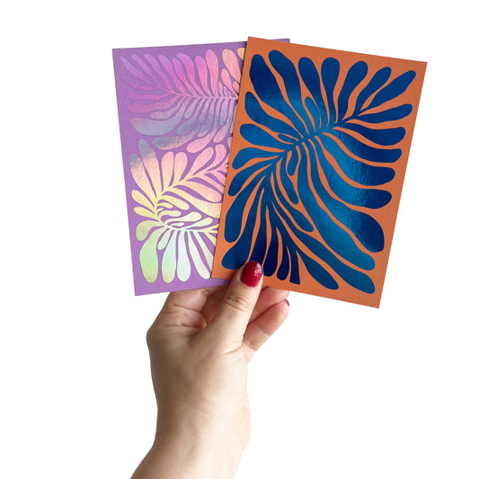 Jolanda Epprecht - Postkartenset "Glänzende Blätter" (Holo & Blauglanz)