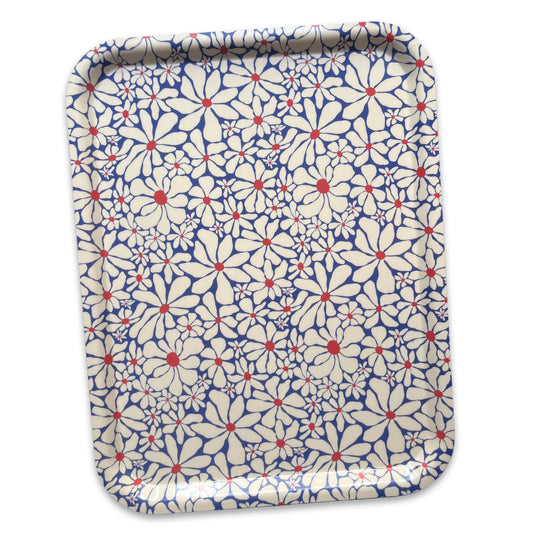 Jolanda Epprecht - Serviertablett "Blumenmuster Blau, Rot & Weiss" (gross)