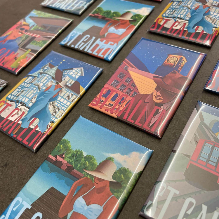 Clarissa Schwarz - Kühlschrank Magnet "St. Gallen Blumenmarkt"