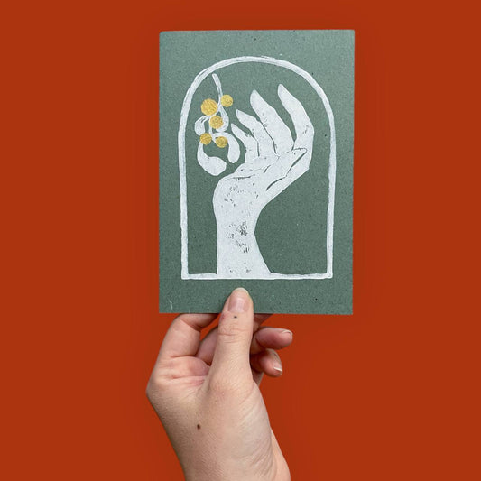 arion illustrated - Biglietto pieghevole originale linoleografia vischio con busta