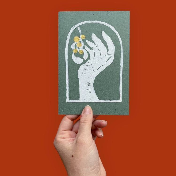 arion illustrated - Biglietto pieghevole originale linoleografia vischio con busta