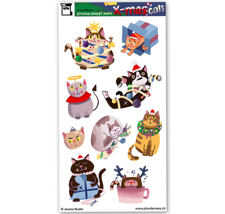 Plundernase - planche d'autocollants « Chat de Noël »