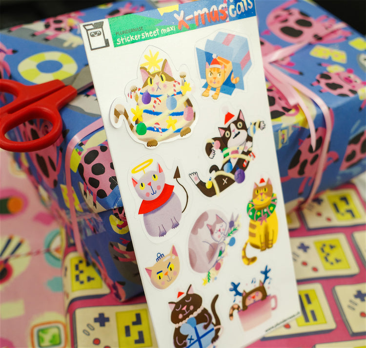 Plundernase - planche d'autocollants « Chat de Noël »