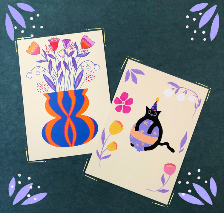 arion illustrated - Set di biglietti di auguri "Primavera + Buona fortuna"