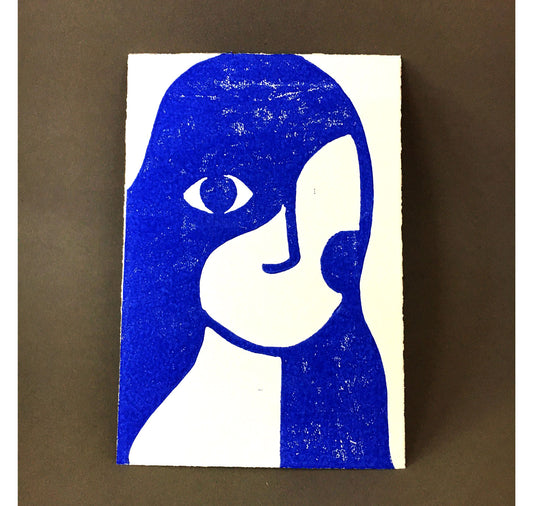 arion illustrated - Carta Linoleografia originale "testa blu oltremare"