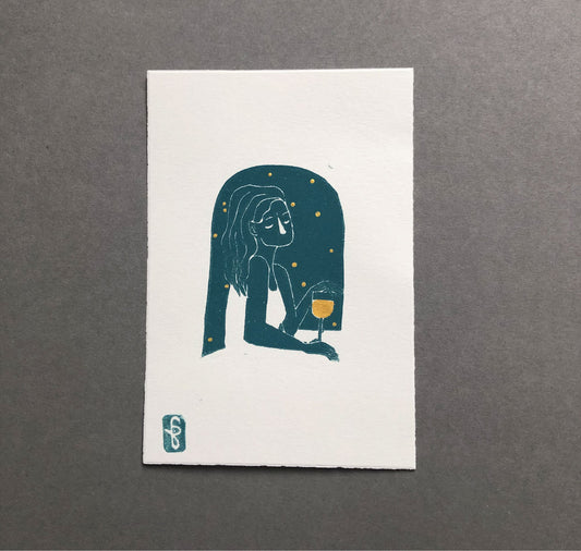 arion illustrated - Carta Linoleografia Originale "Vino Dorato - Petrolio"