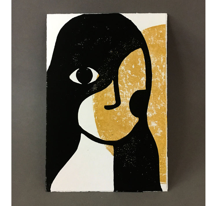 arion illustrato - Carta Linoleografia originale "testa nera con punto dorato"